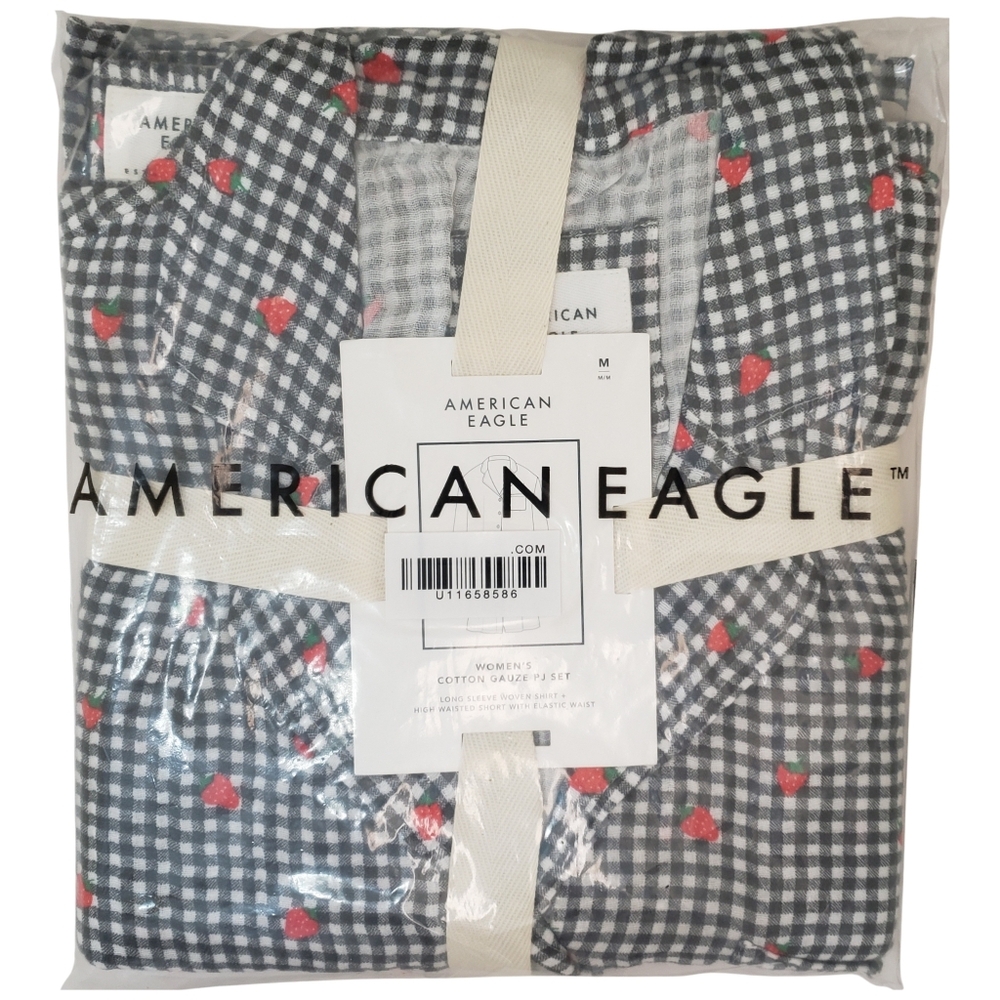 AMERICAN EAGLE Pajama Set Women Long Sleeve Shirt & Shorts Cotton Gauze NWT